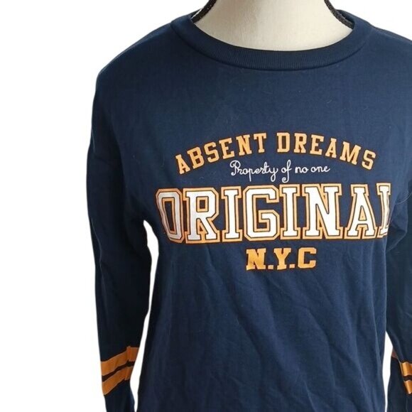 Divided Womens XS Navy Graphic T Shirt Absent Dreams Original NYC Pullover - Picture 3 of 7